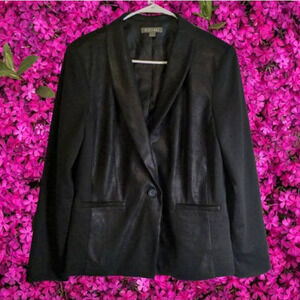 Roz & Ali Large black, lined, single button, poly blend, woman's jacket. Winter